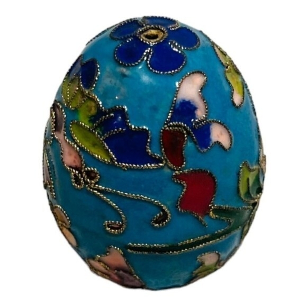 Vintage Asian Cloisonné Multicolored Enamel Floral Hand Painted Egg Figurine VG - Picture 2 of 4